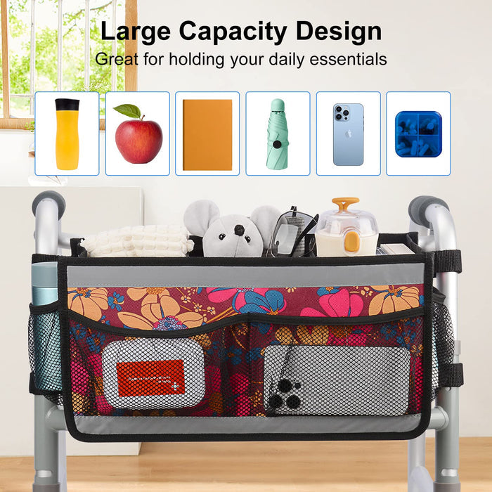 Walker Bag Organizer with Pockets Waterproof Storage Basket for Walkers