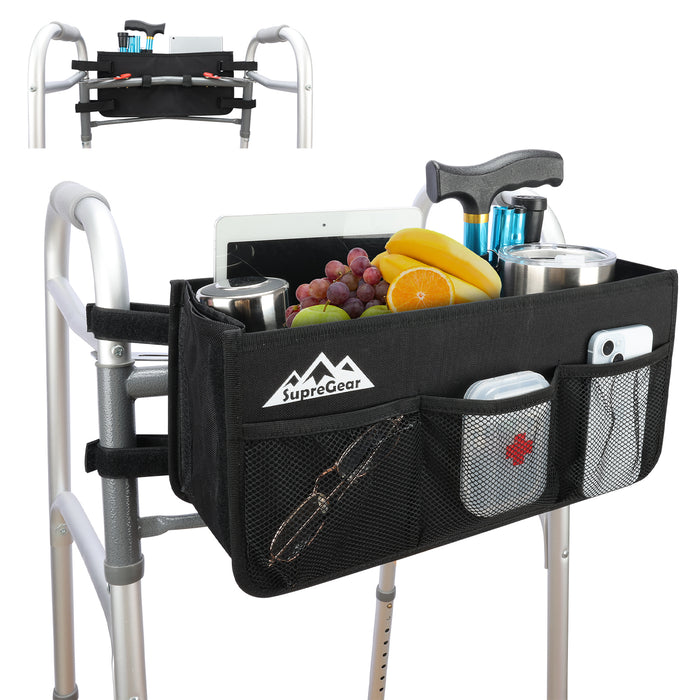 Foldable Walker Basket with Cup Holder and Storage Pouch for Folding Walkers, Holds Daily Essentials