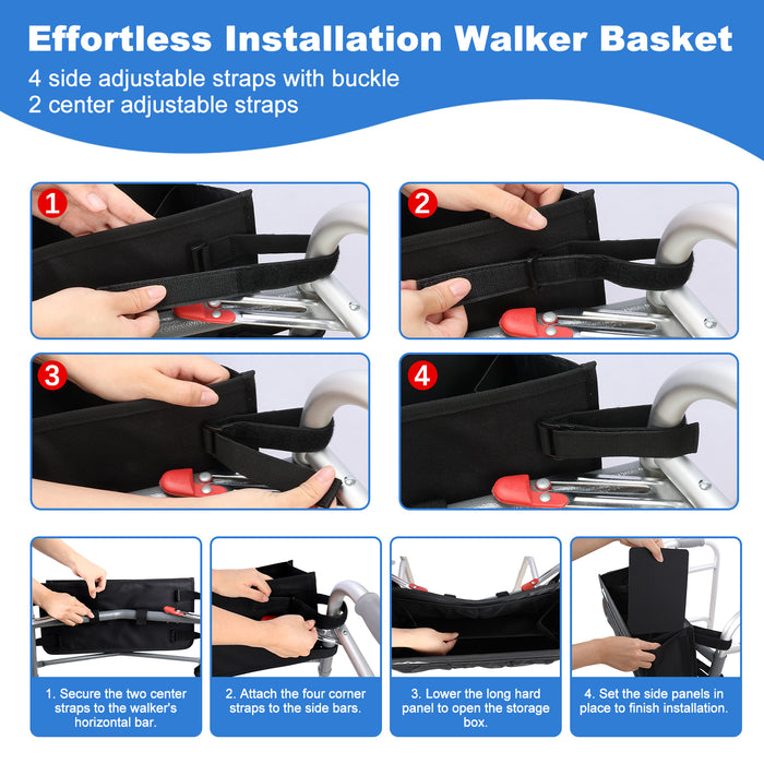 Walker Basket with Cup Holder, Foldable No-Tip Storage Bag