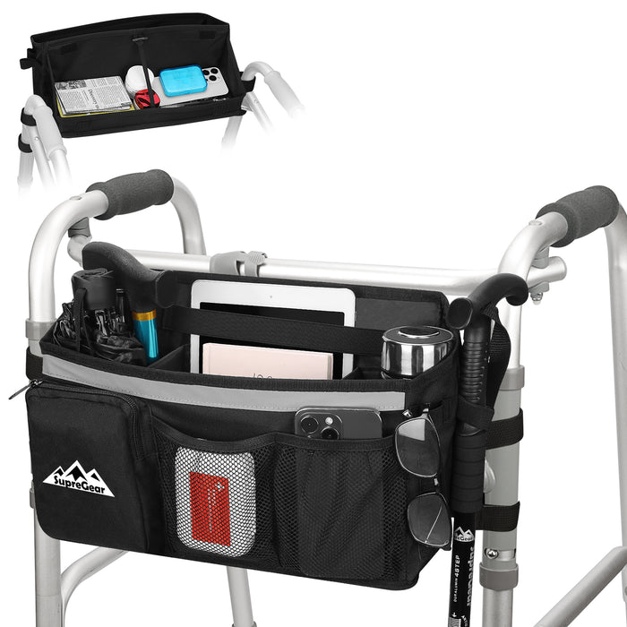 Walker Basket with Foldable Tray Organizer Bag for Walker Storage Accessories