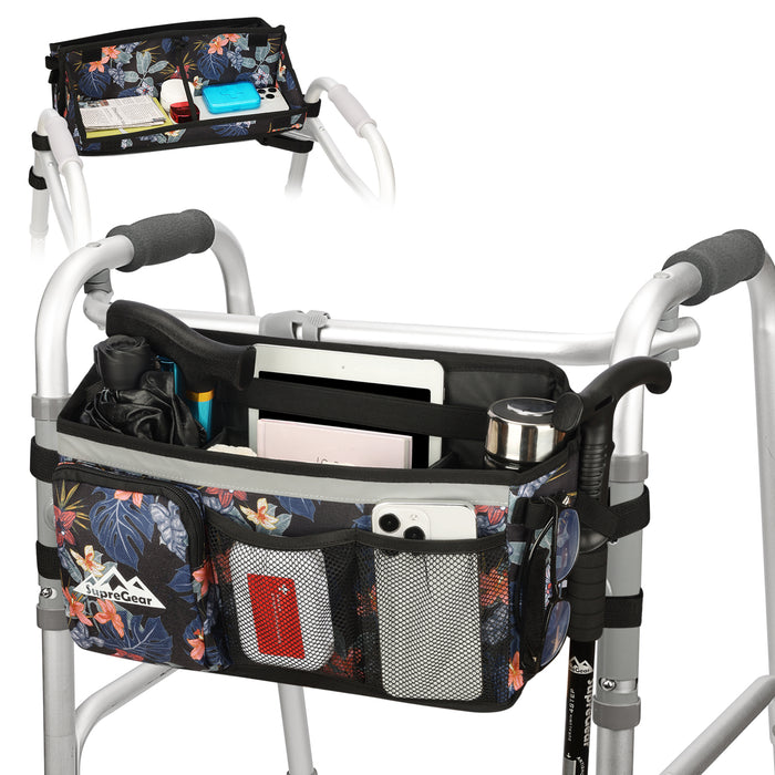 Walker Basket with Foldable Tray Organizer Bag for Walker Storage Accessories