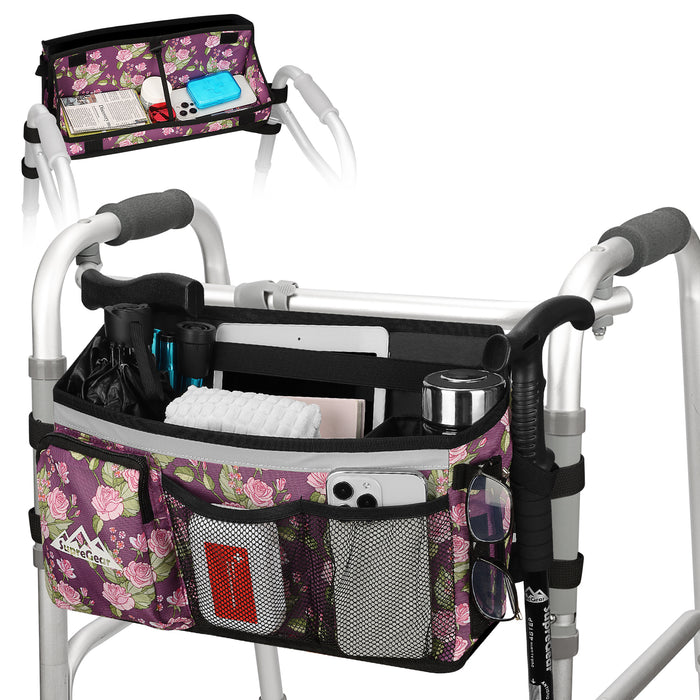 Walker Basket with Foldable Tray Organizer Bag for Walker Storage Accessories