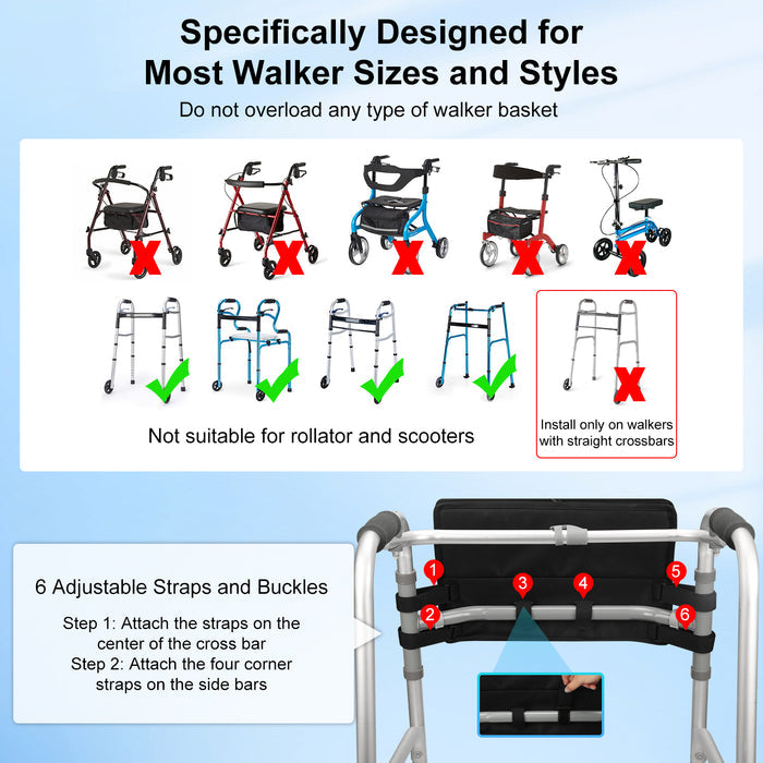 Walker Basket with Foldable Tray Organizer Bag for Walker Storage Accessories
