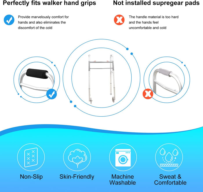 Walker Hand Grips Covers 2-Pack Cushioned Anti-Slip Handle Pads