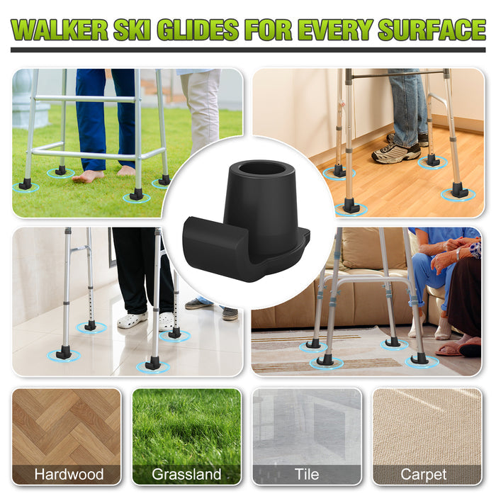 2 Pack Walker Ski Glides, Anti-Slip Glide Caps for 1 Inch Walkers, Smooth Mobility Accessories for Seniors