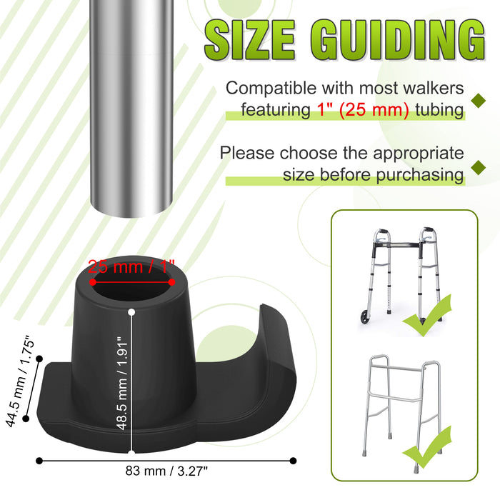 2 Pack Walker Ski Glides, Anti-Slip Glide Caps for 1 Inch Walkers, Smooth Mobility Accessories for Seniors