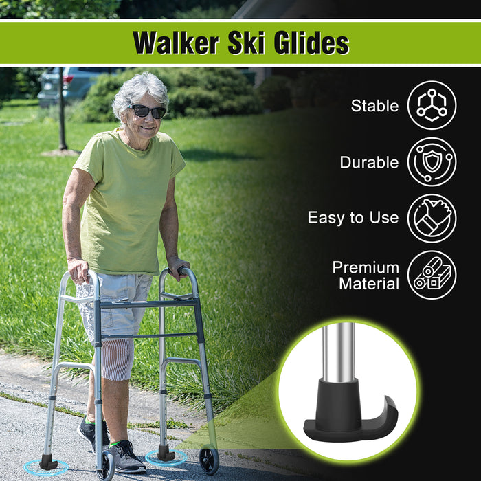 2 Pack Walker Ski Glides, Anti-Slip Glide Caps for 1 Inch Walkers, Smooth Mobility Accessories for Seniors