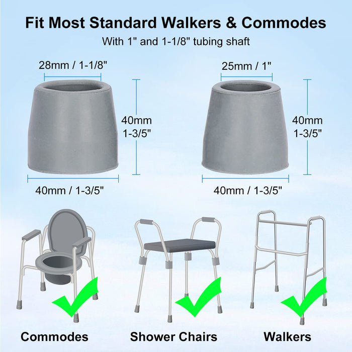 Walker Tips 4-Pack Anti-Slip Rubber Replacement Feet for 1-Inch Walkers