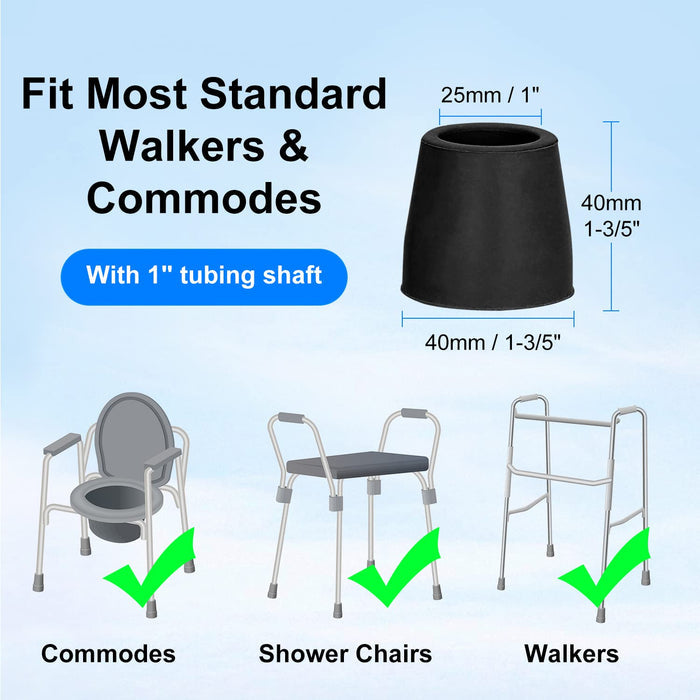 Walker Tips 8 Pack 1 Inch Rubber Replacement Feet for Walkers & Commodes