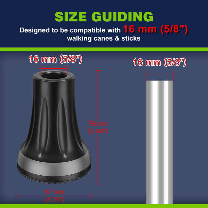 5/8 Cane Tips 2 Pack, Anti-Slip Rubber Replacement Feet for Walking Sticks with Reinforced Metal Washer