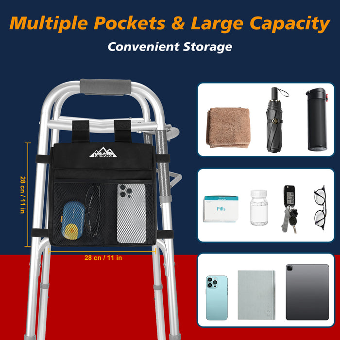 Water-Resistant Walker Bag Organizer Side Pouch Universal Fit for Folding Walkers