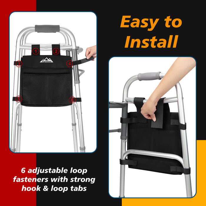 Water-Resistant Walker Bag Organizer Side Pouch Universal Fit for Folding Walkers