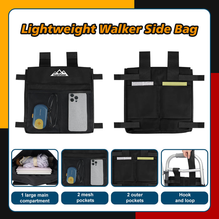 Water-Resistant Walker Bag Organizer Side Pouch Universal Fit for Folding Walkers