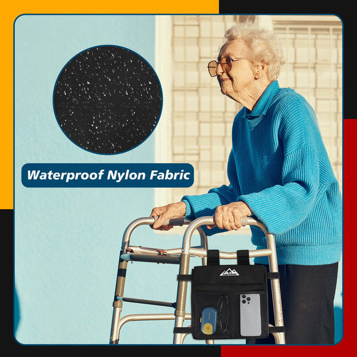 Water-Resistant Walker Bag Organizer Side Pouch Universal Fit for Folding Walkers