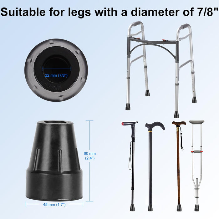 Wide Base Cane Tips Heavy Duty Rubber Replacement for Walking Canes & Crutches