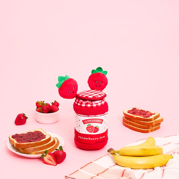 Zippy Paws Bungee Burrow – Strawberry Jam Jar Dog Toy